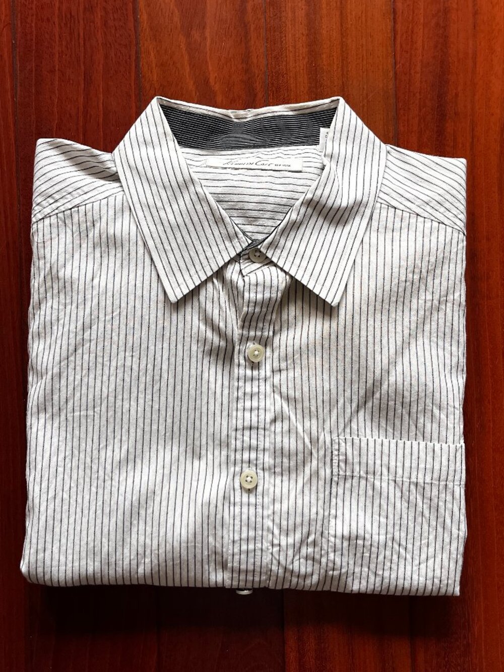 Kenneth Cole New York Stripe Dress Shirt Mens M Slim Fit Gray